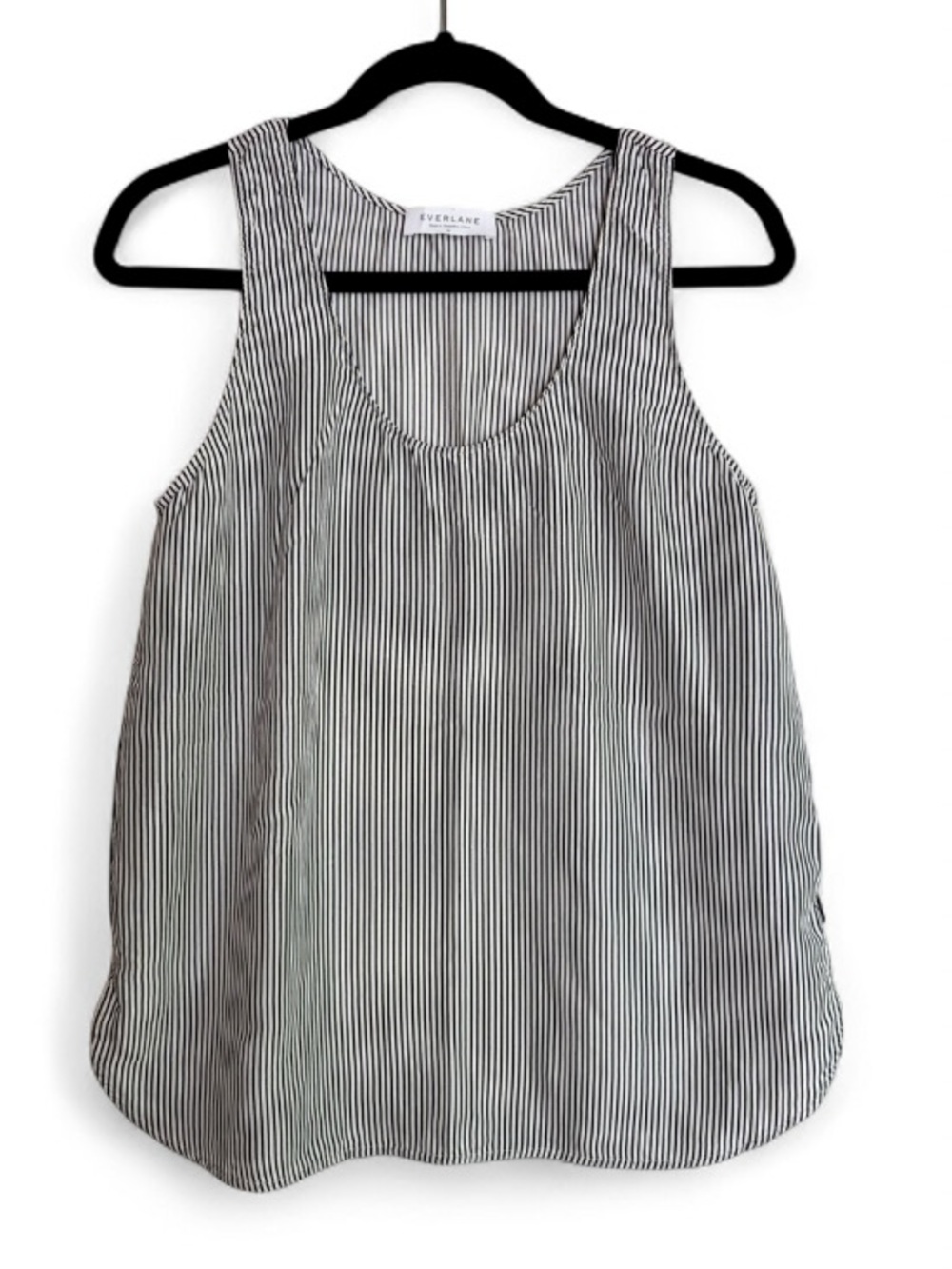 Everlane Black and White Striped 100% Silk Sleeveless Tank Top Size M